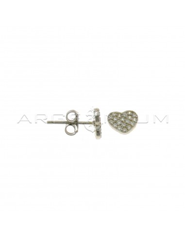 Heart lobe earrings in white gold plated white cubic zirconia pave in 925 silver