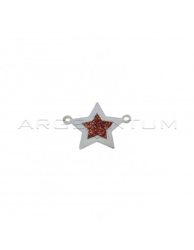 Star partition with red cathedral enamel, white gold plated in 925 silver