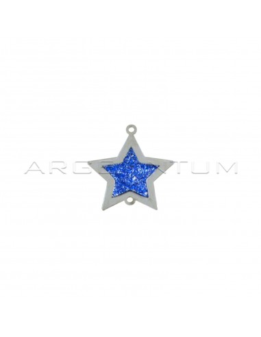 Partition with vertical holes plate star with blue cathedral enamel white gold plated 925 silver