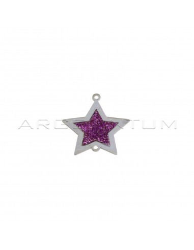 Partition with vertical holes plate star with fuchsia cathedral enamel white gold plated in 925 silver