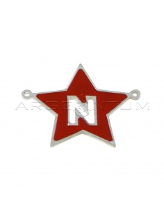 Tramezzo stella a lastra smaltato rosso con lettera N traforata placcato oro bianco in argento 925