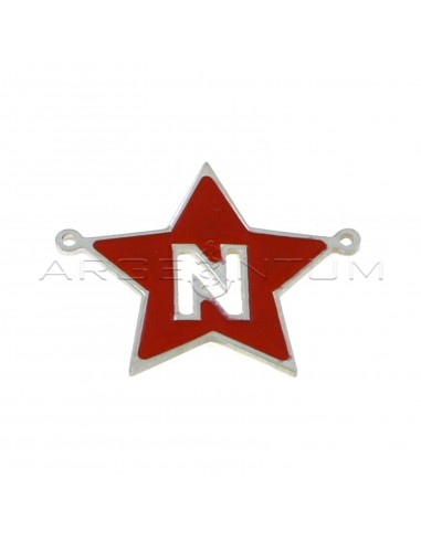 Tramezzo stella a lastra smaltato rosso con lettera N traforata placcato oro bianco in argento 925