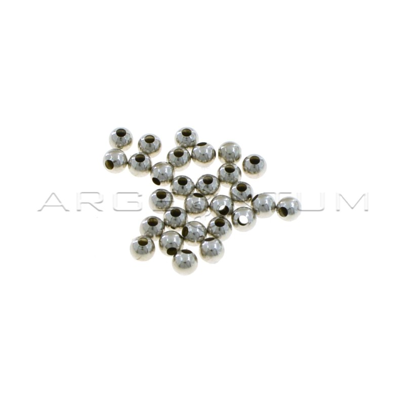 Sfere lisce da ø 4 mm con foro passante placcate oro bianco in argento 925 (28 pz.)