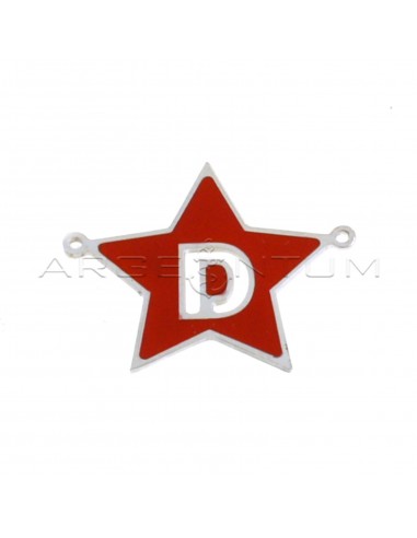 Tramezzo stella a lastra smaltato rosso con lettera D traforata placcato oro bianco in argento 925