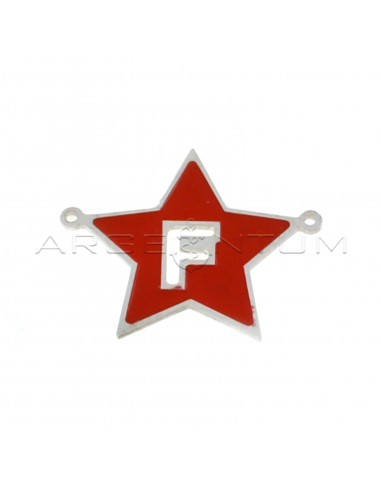 Tramezzo stella a lastra smaltato rosso con lettera F traforata placcato oro bianco in argento 925