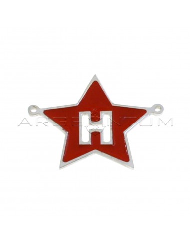 Tramezzo stella a lastra smaltato rosso con lettera H traforata placcato oro bianco in argento 925