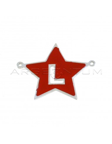 Tramezzo stella a lastra smaltato rosso con lettera L traforata placcato oro bianco in argento 925