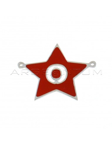 Tramezzo stella a lastra smaltato rosso con lettera O traforata placcato oro bianco in argento 925