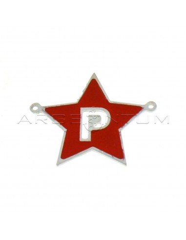 Tramezzo stella a lastra smaltato rosso con lettera P traforata placcato oro bianco in argento 925