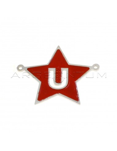 Tramezzo stella a lastra smaltato rosso con lettera U traforata placcato oro bianco in argento 925
