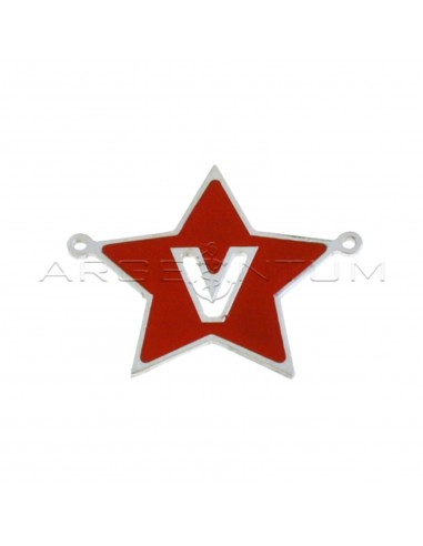 Tramezzo stella a lastra smaltato rosso con lettera V traforata placcato oro bianco in argento 925