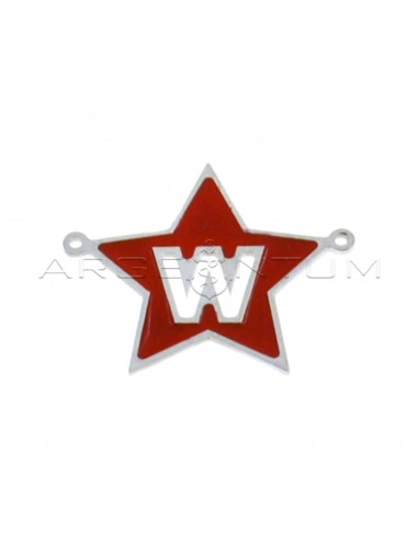 Tramezzo stella a lastra smaltato rosso con lettera W traforata placcato oro bianco in argento 925