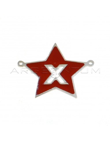 Tramezzo stella a lastra smaltato rosso con lettera X traforata placcato oro bianco in argento 925