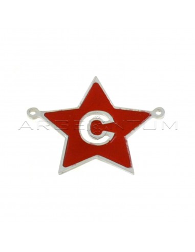 Tramezzo stella a lastra smaltato rosso con lettera C traforata placcato oro bianco in argento 925