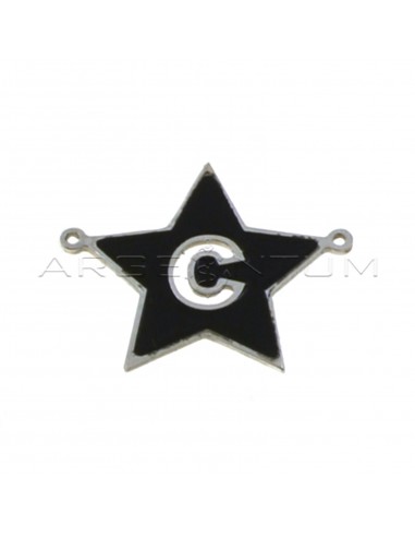 Tramezzo stella a lastra smaltato nero con lettera C traforata placcato oro bianco in argento 925