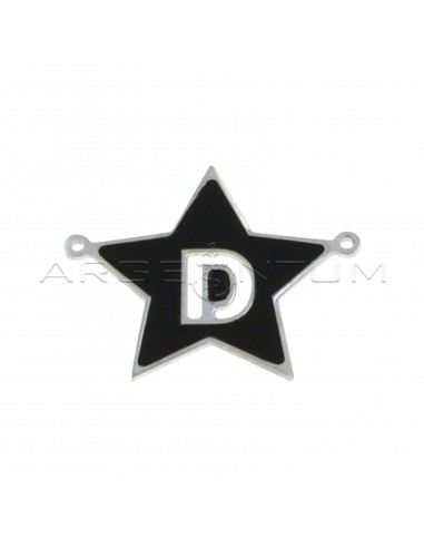 Tramezzo stella a lastra smaltato nero con lettera D traforata placcato oro bianco in argento 925