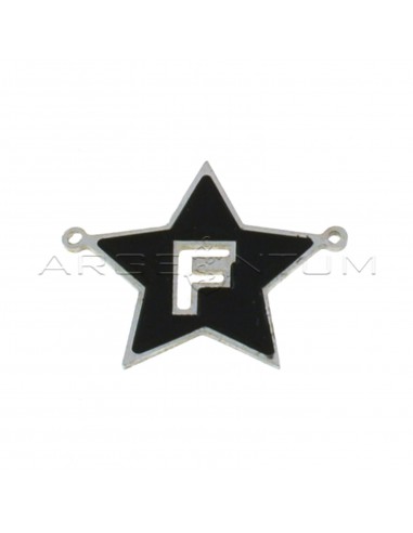 Tramezzo stella a lastra smaltato nero con lettera F traforata placcato oro bianco in argento 925