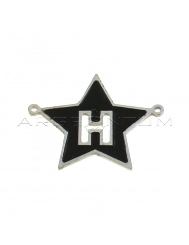 Tramezzo stella a lastra smaltato nero con lettera H traforata placcato oro bianco in argento 925
