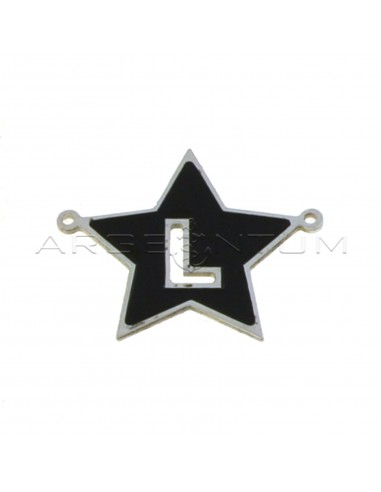 Tramezzo stella a lastra smaltato nero con lettera L traforata placcato oro bianco in argento 925