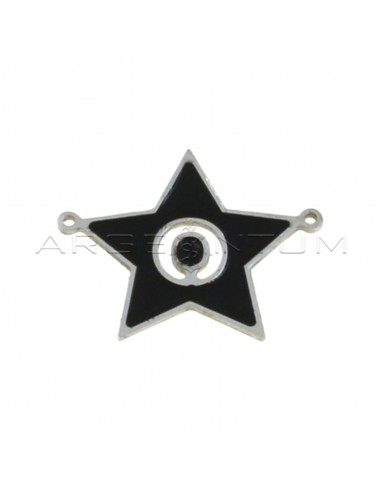 Tramezzo stella a lastra smaltato nero con lettera O traforata placcato oro bianco in argento 925