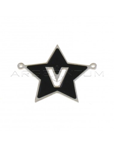 Tramezzo stella a lastra smaltato nero con lettera V traforata placcato oro bianco in argento 925