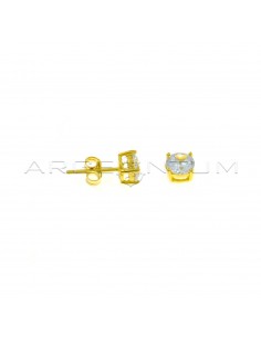 Point of light earrings with white zircon with 4 prongs of 6 mm yellow gold plated in 925 silver