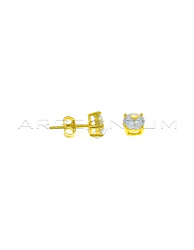 Point of light earrings with white zircon with 4 prongs of 6 mm yellow gold plated in 925 silver
