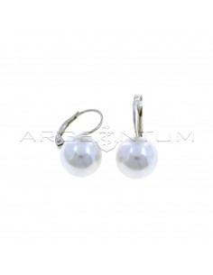 Pearl earrings ø 12 mm with white gold plated hook in 925 silver