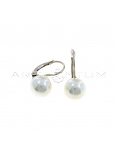 Pearl earrings ø 10 mm with white gold plated hook in 925 silver