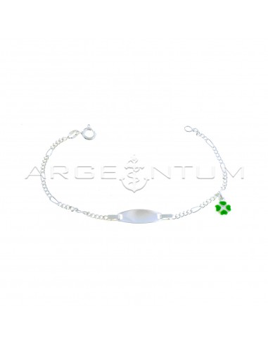 5 1 mesh bracelet with central oval plate and four-leaf clover coupled with green enameled pendant in 925 silver