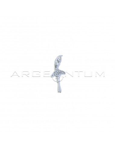 Ballerina pendant engraved with white half-zircon tutu and white gold-plated counter-link in 925 silver