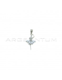 Ballerina pendant engraved with white zircon spool tutu white gold plated 925 silver