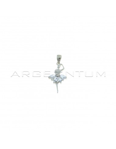 Ballerina pendant engraved with white zircon spool tutu white gold plated 925 silver
