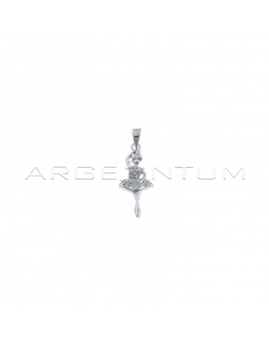 Engraved ballerina pendant with white gold plated white zircon tutu in 925 silver