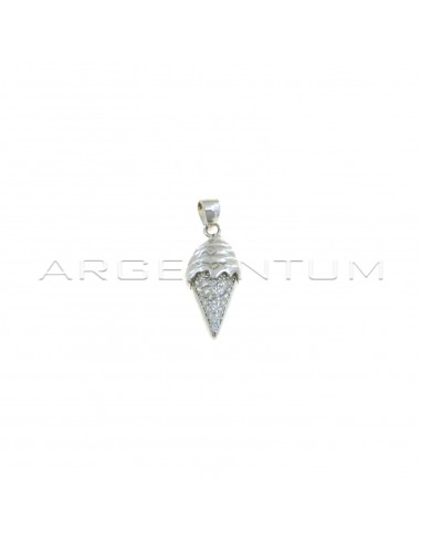 Ice cream pendant engraved with white zircon cone white gold plated in 925 silver