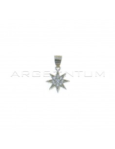 White zircon sun pendant with dotted rays white gold plated in 925 silver