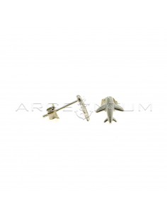 White gold-plated aerial lobe earrings with white light point in 925 silver
