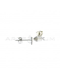 Smooth lobe earrings with white zircon head white gold plated in 925 silver