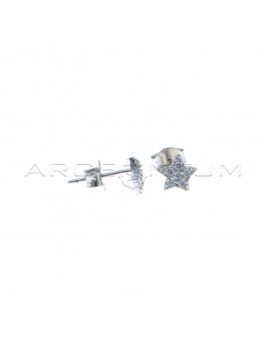Star lobe earrings in white gold-plated white cubic zirconia in 925 silver