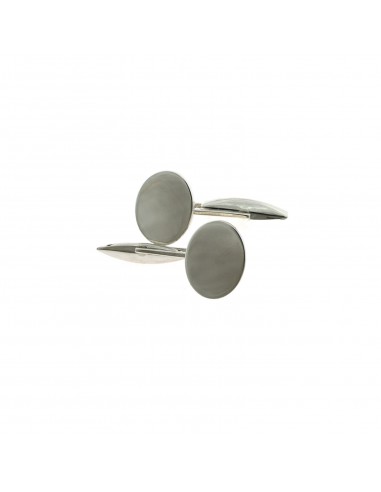 White gold plated flat oval cufflinks in 925 silver