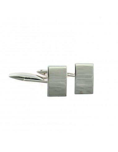 Rounded rectangular cufflinks in white gold plated 925 silver
