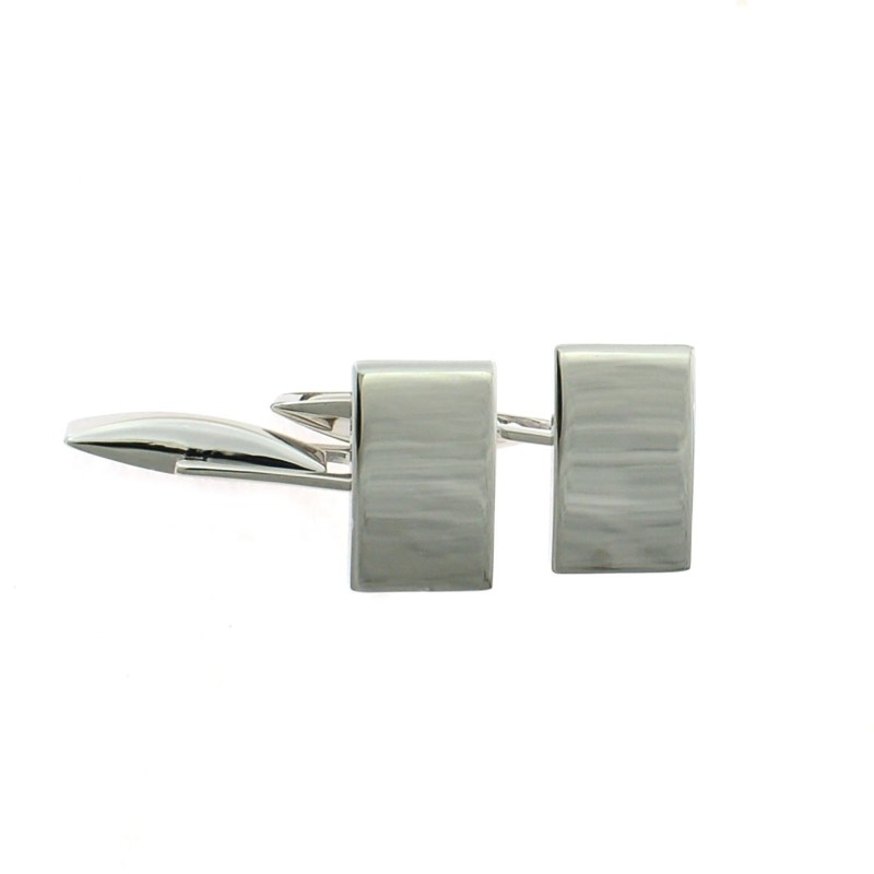 Rounded rectangular cufflinks in white gold plated 925 silver