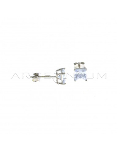 Square light point earrings with 5 mm white zircon plated white gold in 925 silver