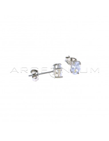 Oval light point earrings with white zircon 4x6 mm white gold plated in 925 silver