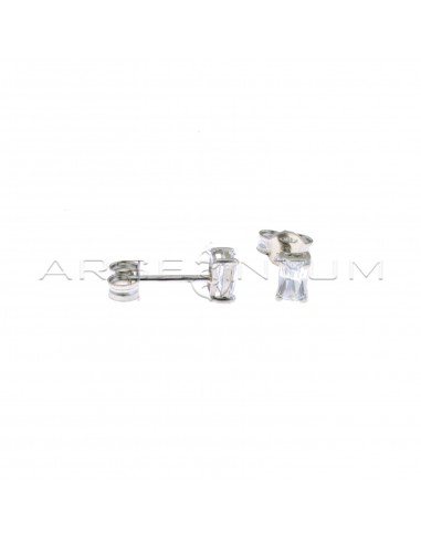 Rectangular light point earrings with white gold plated 3x5 mm zircon in 925 silver