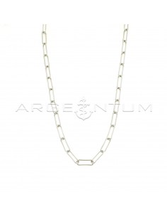 Rectangular necklace with tubular section, white gold plated in 925 silver