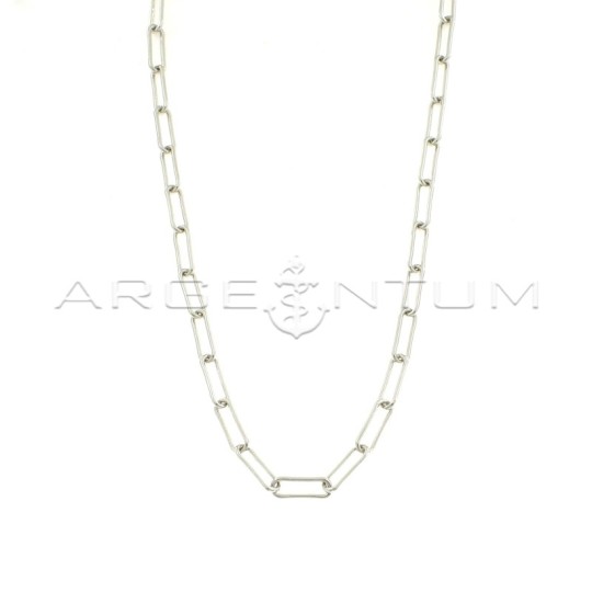 Collier maglia rettangolare a sezione tubolare placcato oro bianco in argento 925