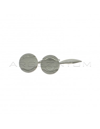 Smooth round cufflinks with satin white gold plated details in 925 silver