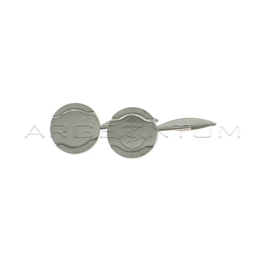 Smooth round cufflinks with satin white gold plated details in 925 silver