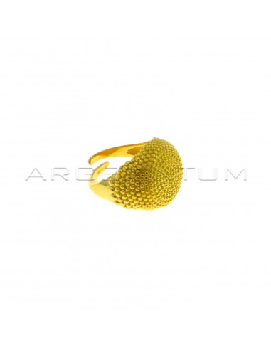 Adjustable pinky ring with round dotted shield with semi-dotted shank yellow gold plated in 925 silver